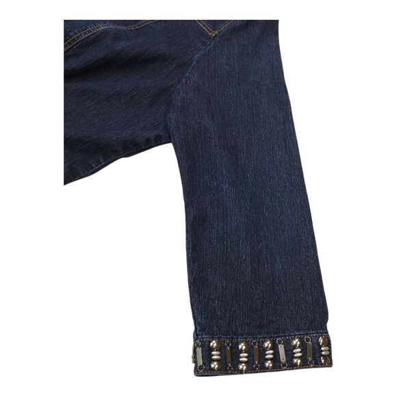 Ruby Rd Womens Denim Jacket Embellished Collar & Cuffs Size 18 Zip Stretch - Picture 8 of 13